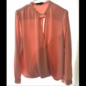 Blush Pink Deep-V Blouse with Neck Closure (M)